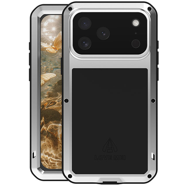 Handyhülle für iPhone 17 Pro Max, Love Mei Powerful mit Glas, Silbern