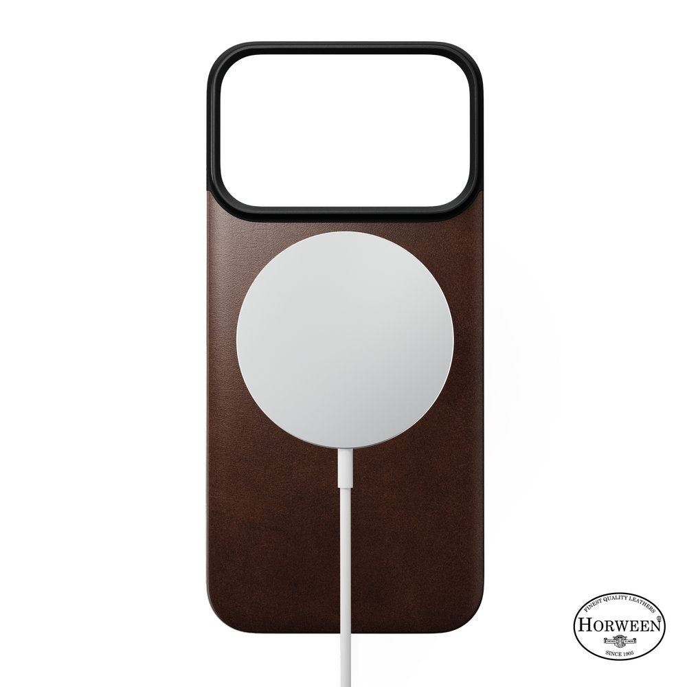 Leder Handyhülle für iPhone 18 Pro / 17 Pro, Nomad Magnetic Leather Back Horween Series mit MagSafe, rustikales Braun (5/8)