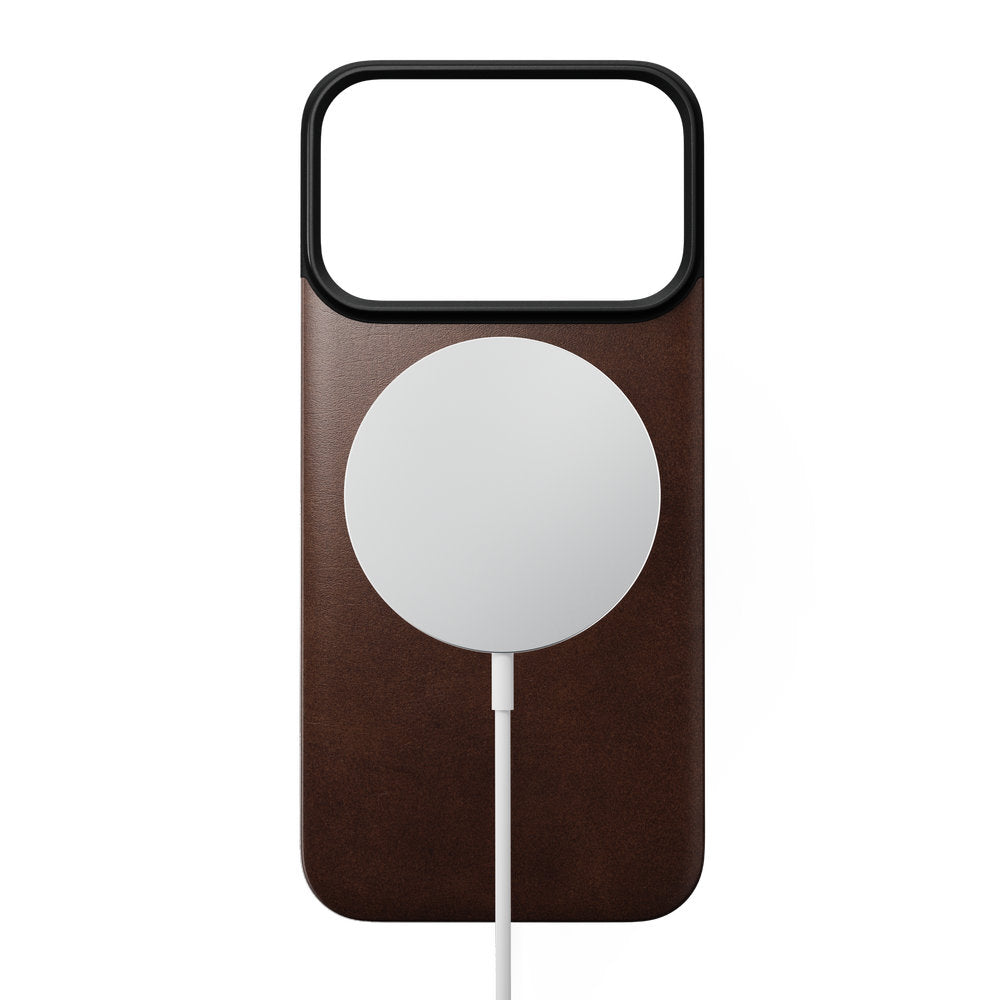 Leder Handyhülle für iPhone 18 Pro / 17 Pro, Nomad Magnetic Leather Back Horween Series mit MagSafe, rustikales Braun (7/8)
