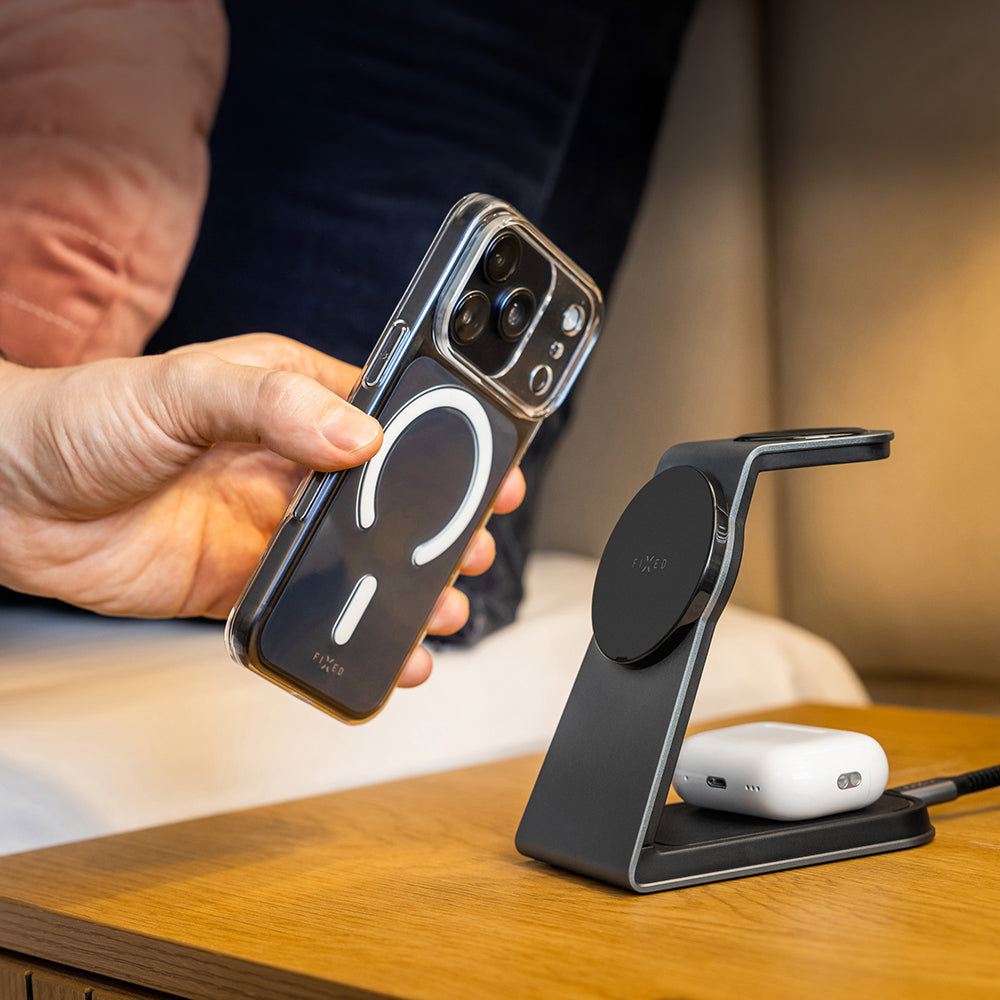 Induktionsladegerät mit Qi2.2 25W für MagSafe, 33.5W, Fixed MagPowerstation Alu 3, inkl. USB-C Kabel, Schwarz