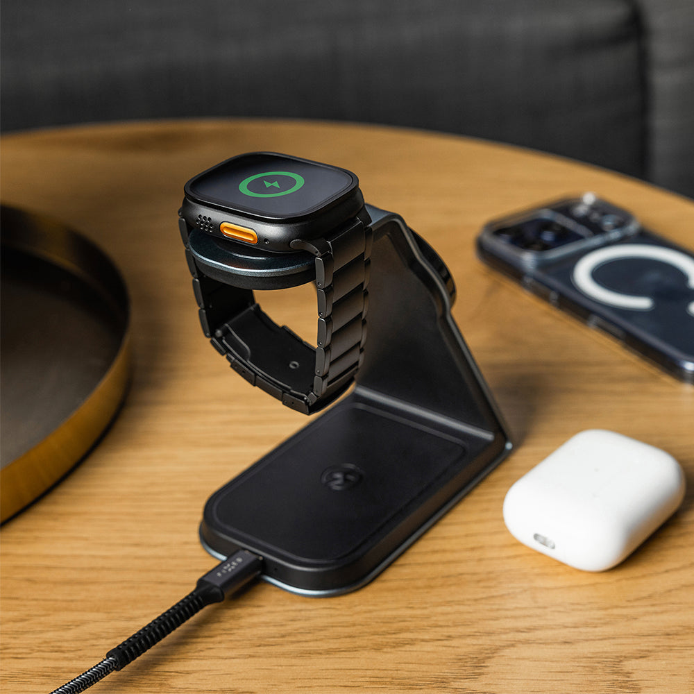 Induktionsladegerät mit Qi2.2 25W für MagSafe, 33.5W, Fixed MagPowerstation Alu 3, inkl. USB-C Kabel, Schwarz