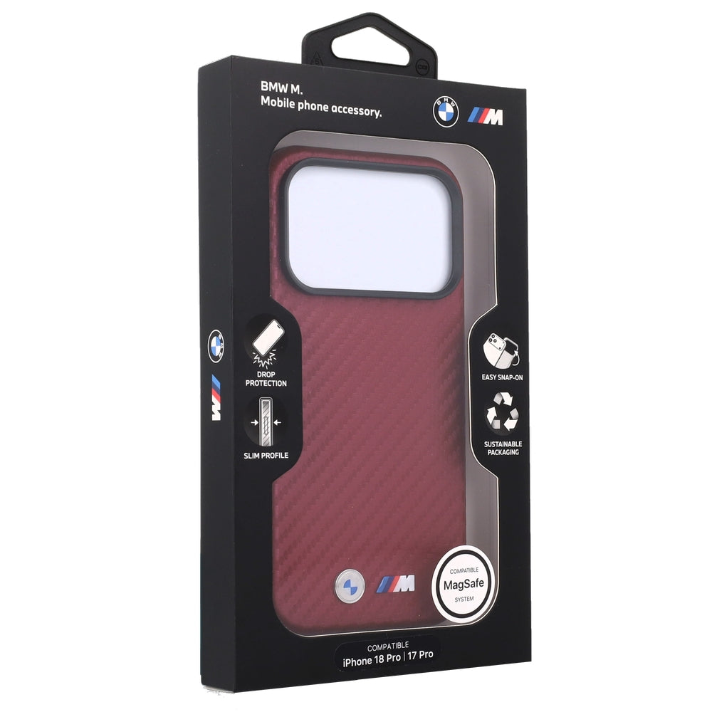 Handyhülle BMW M Carbon Metal Logo MagSafe für iPhone 18 Pro / 17 Pro, Dunkelrot (2/5)
