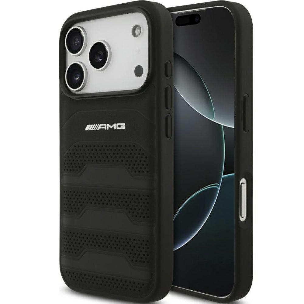 Handyhülle für iPhone 18 Pro / 17 Pro, Mercedes-Benz AMG Leather Debossed Lines Logo, Schwarz (1/8)
