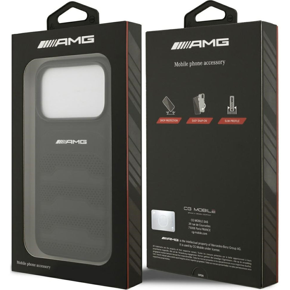 Handyhülle für iPhone 18 Pro / 17 Pro, Mercedes-Benz AMG Leather Debossed Lines Logo, Schwarz (8/8)