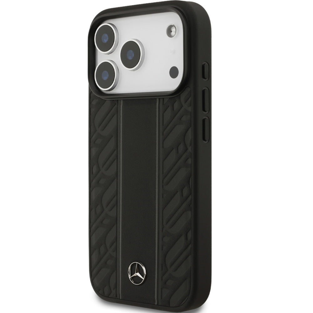 Handyhülle für iPhone 18 Pro / 17 Pro, Mercedes-Benz Leather Laurel Leaves Stripes mit MagSafe, Schwarz