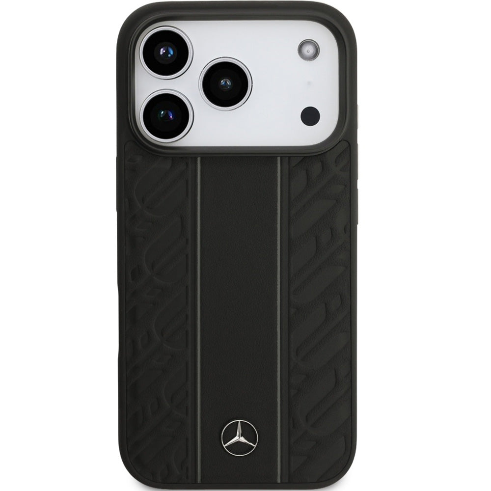 Handyhülle für iPhone 18 Pro / 17 Pro, Mercedes-Benz Leather Laurel Leaves Stripes mit MagSafe, Schwarz
