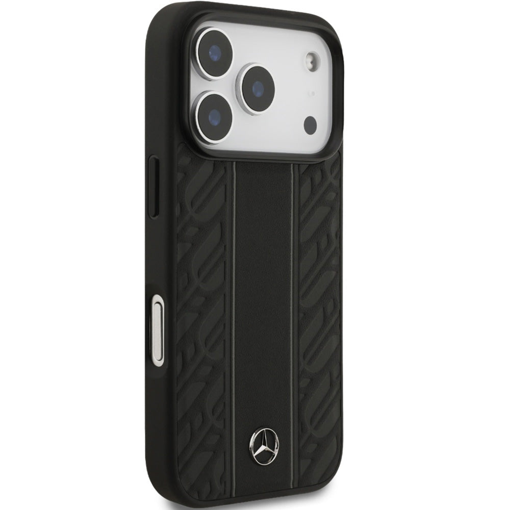 Handyhülle für iPhone 18 Pro / 17 Pro, Mercedes-Benz Leather Laurel Leaves Stripes mit MagSafe, Schwarz