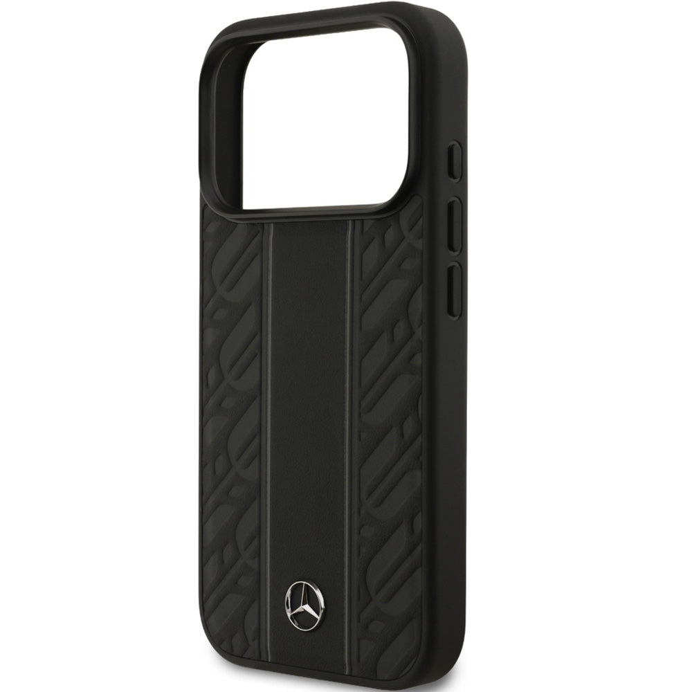 Handyhülle für iPhone 18 Pro / 17 Pro, Mercedes-Benz Leather Laurel Leaves Stripes mit MagSafe, Schwarz