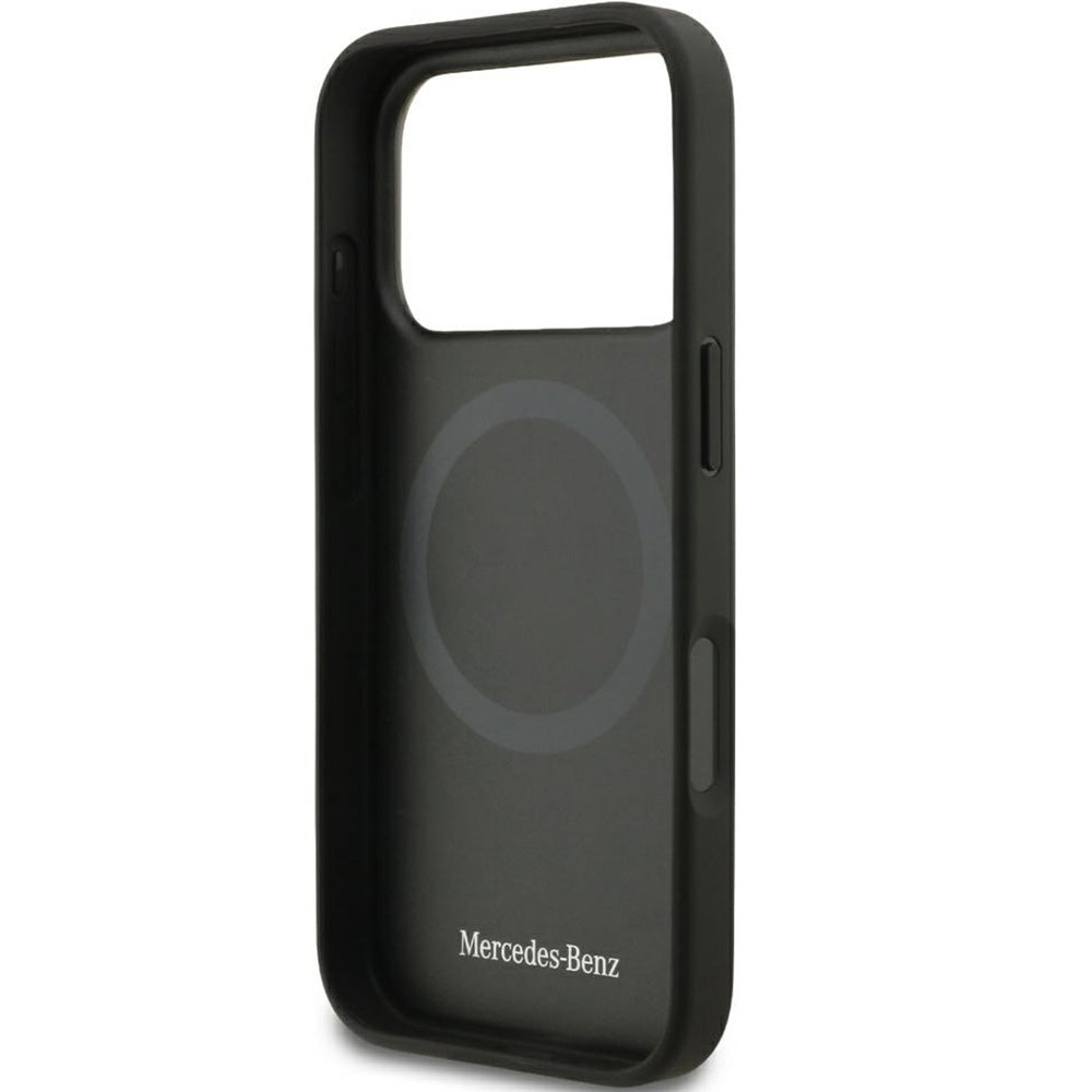 Handyhülle für iPhone 18 Pro / 17 Pro, Mercedes-Benz Leather Laurel Leaves Stripes mit MagSafe, Schwarz