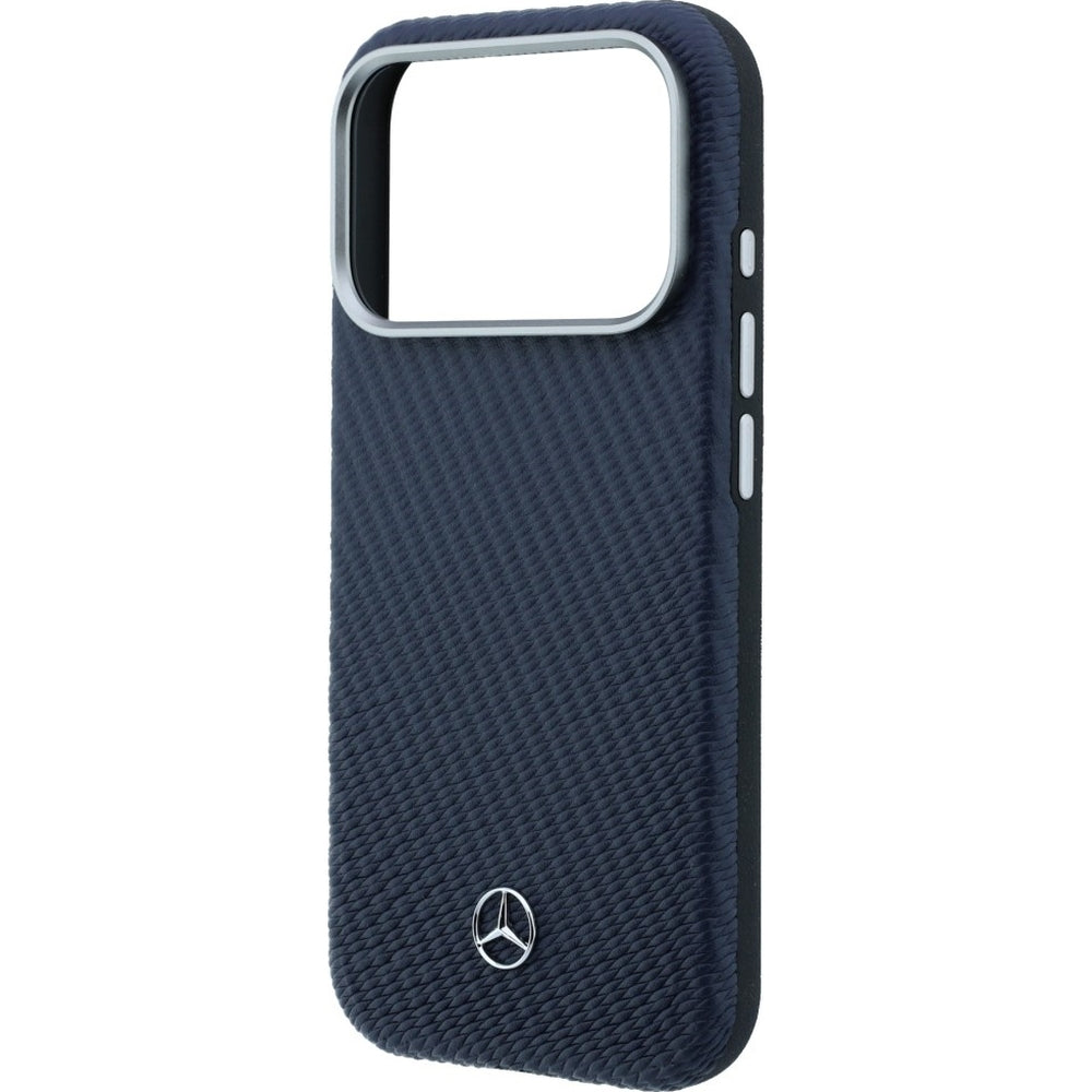 Handyhülle für iPhone 17 Pro Max, Mercedes-Benz Leather Semi Wrap Wood Effect MagSafe, Dunkelblau