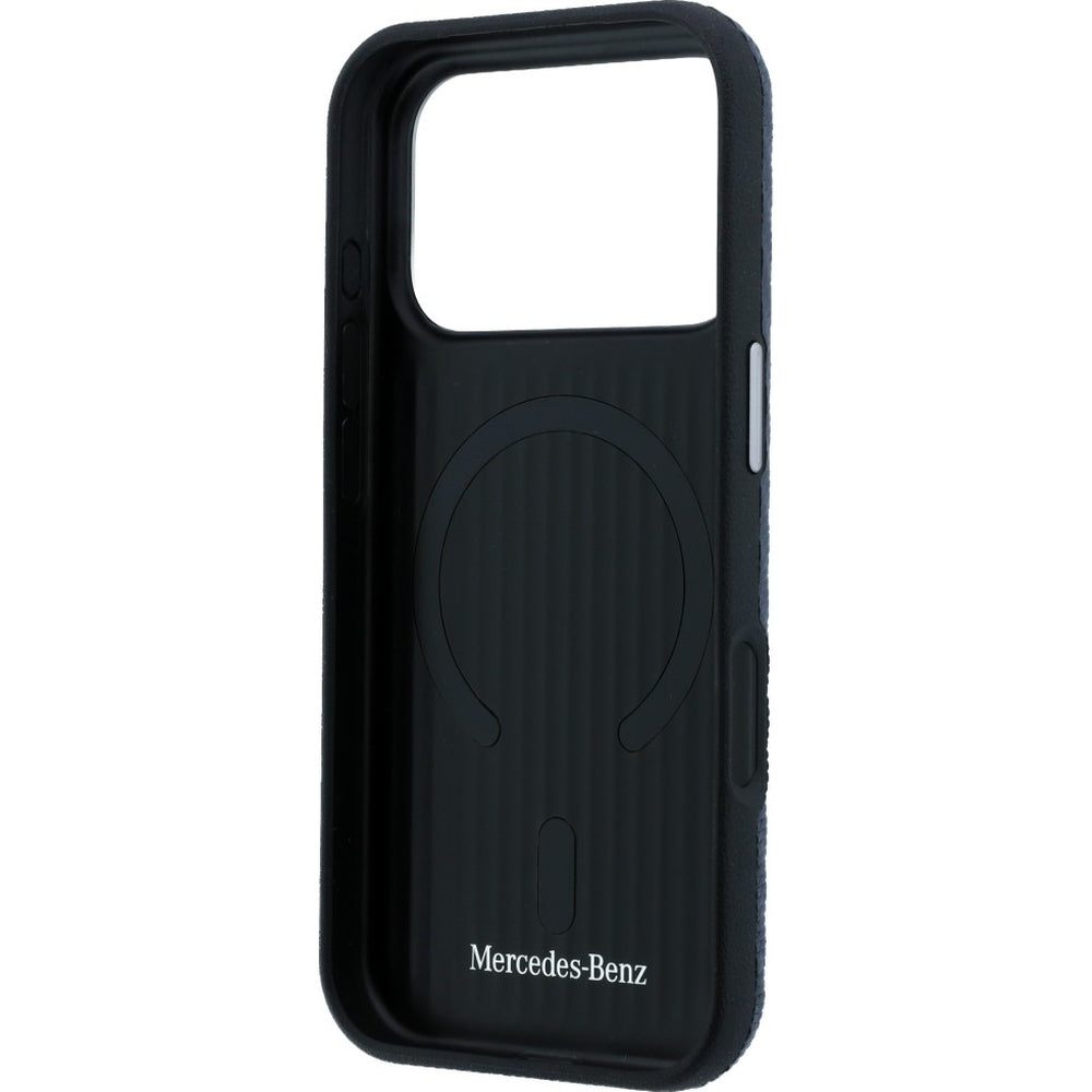 Handyhülle für iPhone 17 Pro, Mercedes-Benz Leather Semi Wrap Wood Effect MagSafe, Dunkelblau