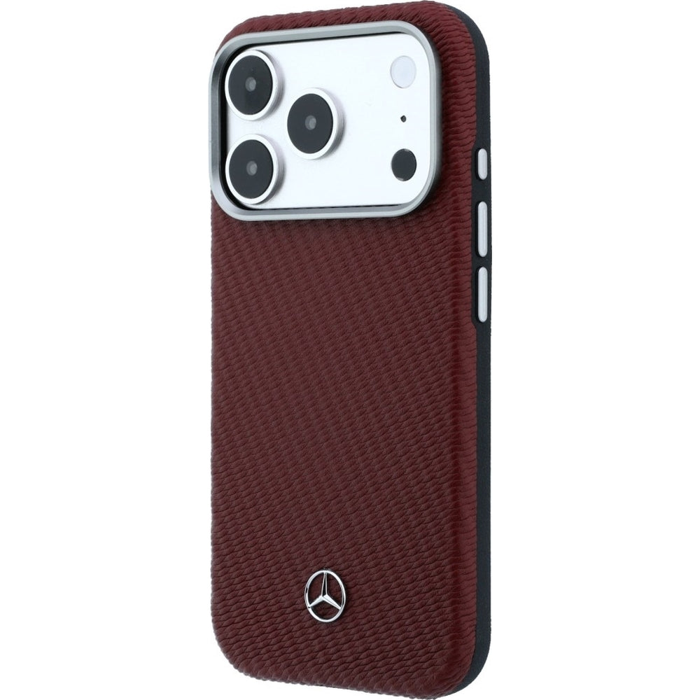 Handyhülle für iPhone 17 Pro, Mercedes-Benz Leather Semi Wrap Wood Effect MagSafe, Rot