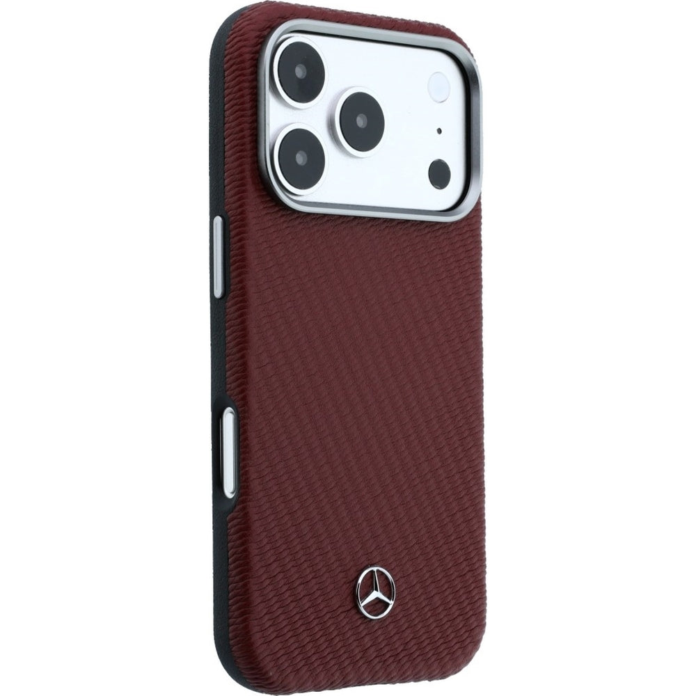 Handyhülle für iPhone 17 Pro, Mercedes-Benz Leather Semi Wrap Wood Effect MagSafe, Rot