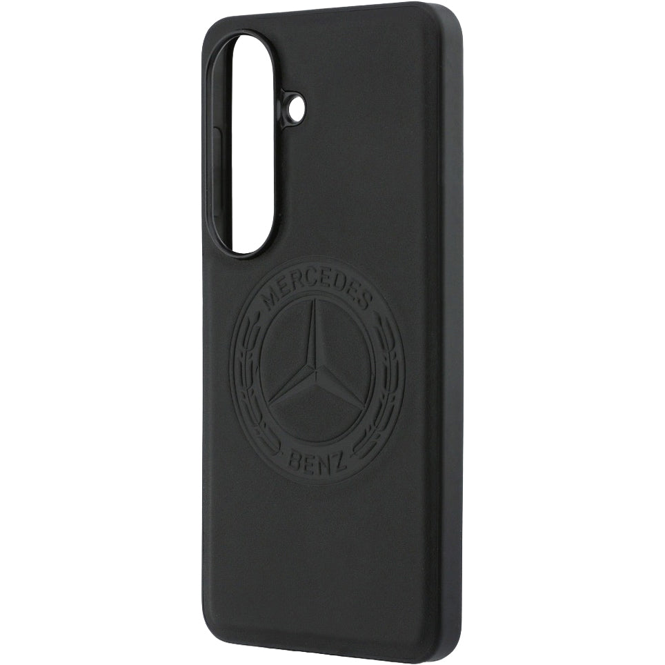 Handyhülle aus Echtleder für Galaxy S26, Mercedes-Benz Leather Vintage Logo, mit MagSafe, Schwarz mit elegantem Logo