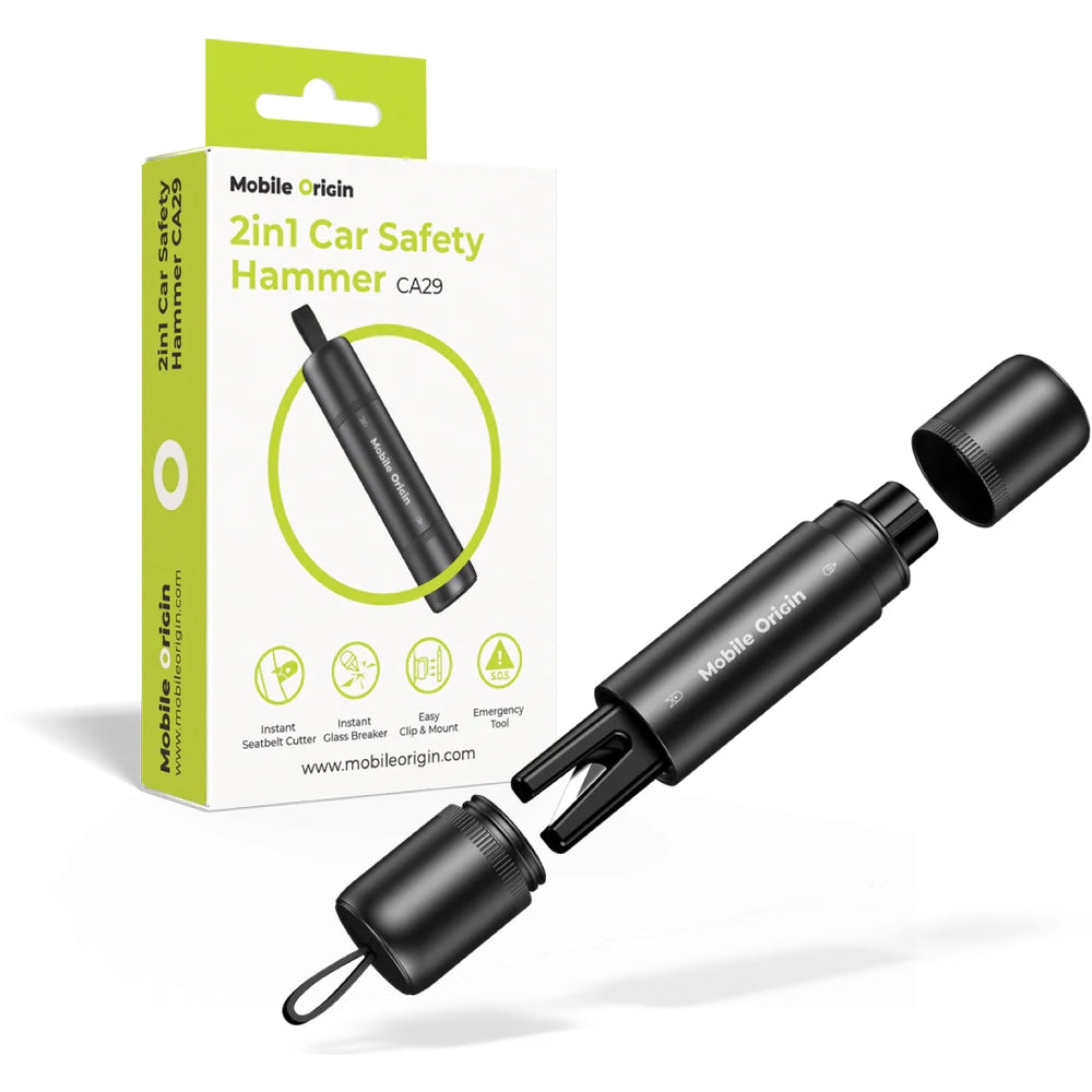 Autosicherheitshammer 2-in-1, Mobile Origin Car Safety Hammer CA29, Schwarz