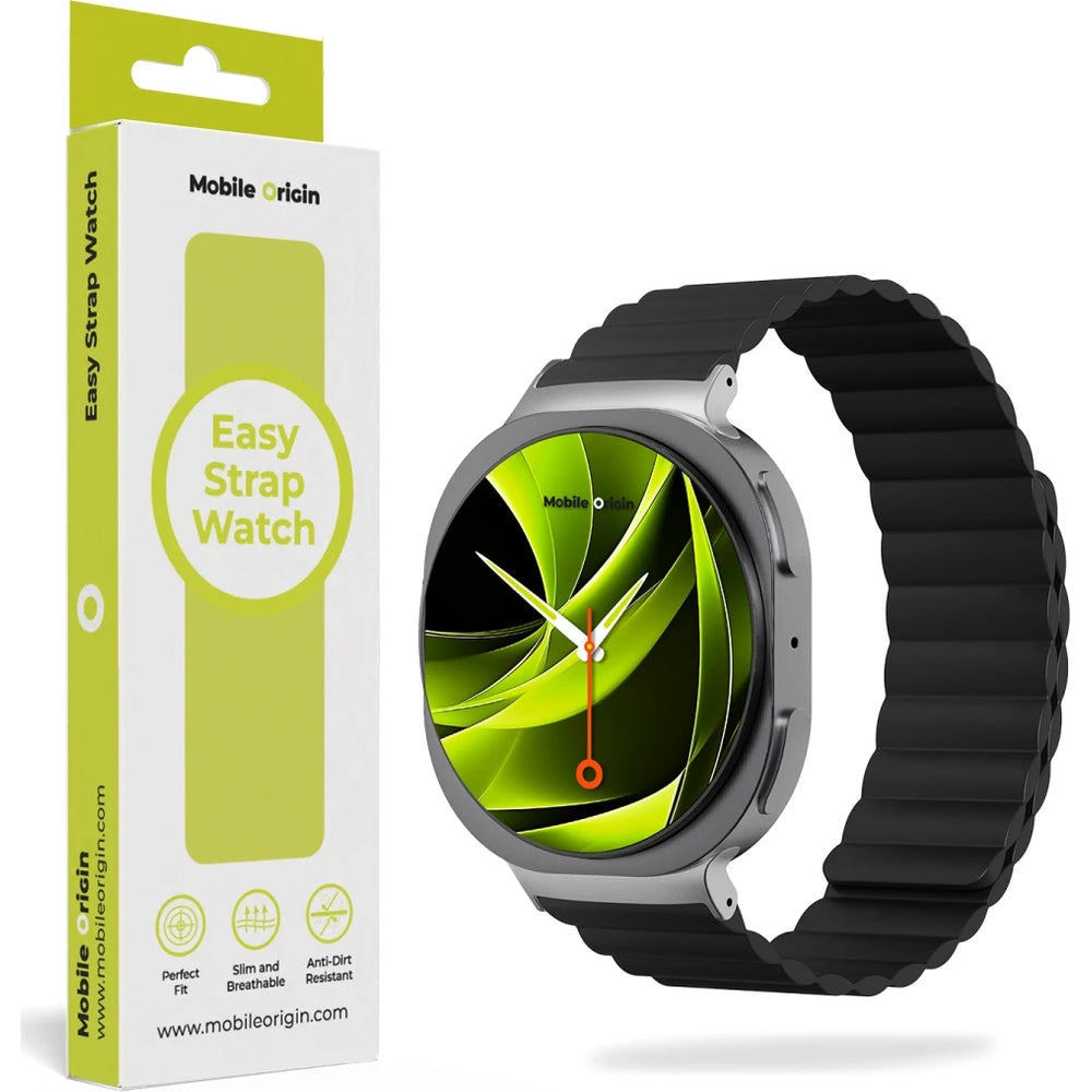 Silikonband für Galaxy Watch 9 40 mm / 44 mm / 8 40 mm / 44 mm / 8 Classic 46 mm Mobile Origin Easy Strap, Schwarz