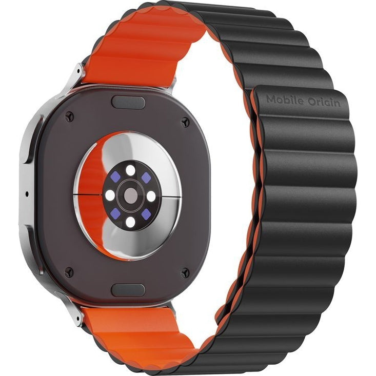 Silikonband für Galaxy Watch 8 40 / 44 / 46 mm Mobile Origin Easy Strap, Schwarz, Orange