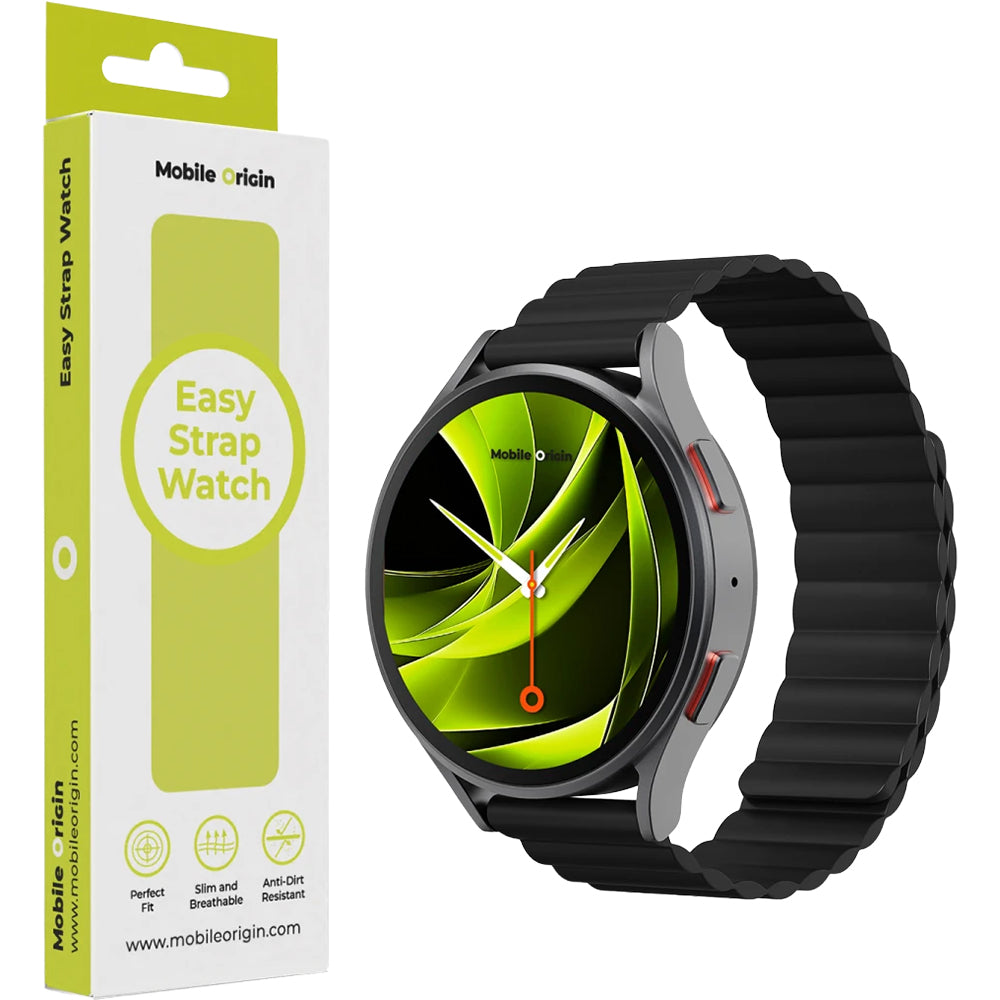 Silikon Armband für Smartwatch mit Magnetverschluss, Quick Release 20mm, Mobile Origin Easy Strap Magnetic Watch, Schwarz