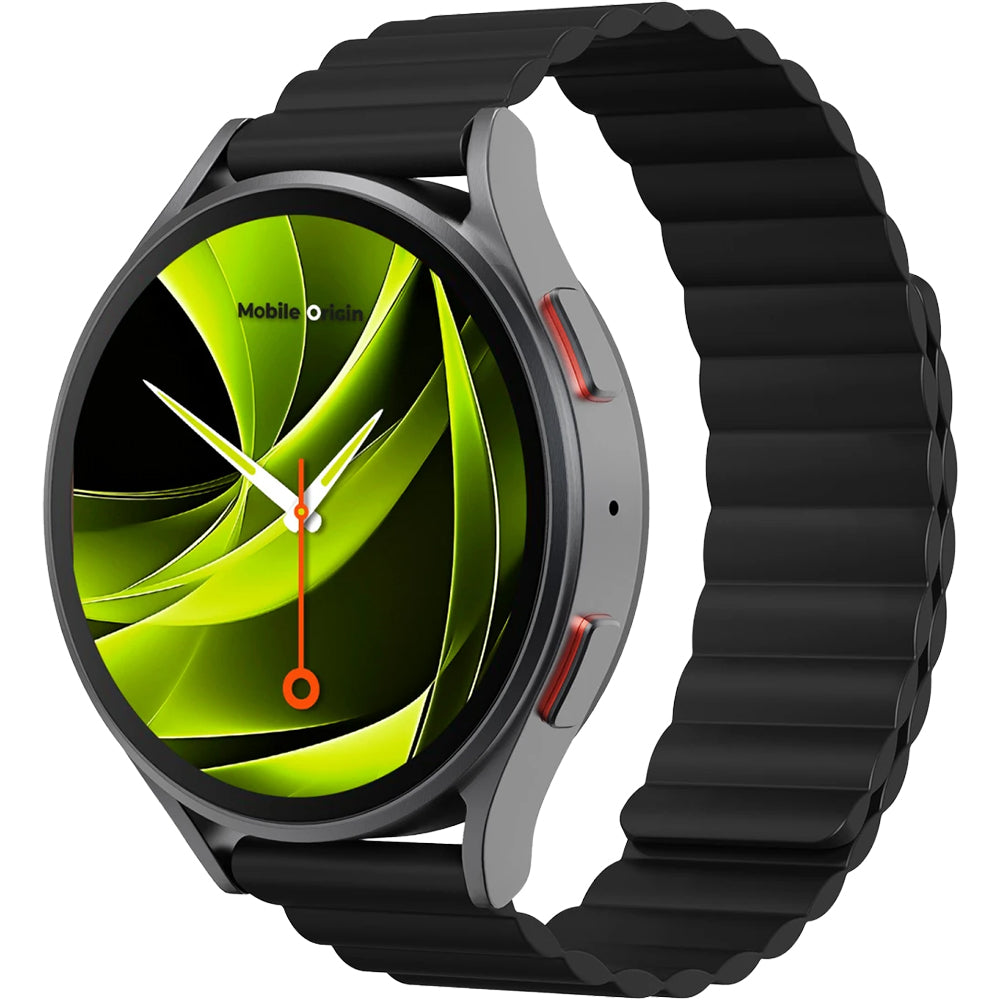 Silikon Armband für Smartwatch mit Magnetverschluss, Quick Release 20mm, Mobile Origin Easy Strap Magnetic Watch, Schwarz