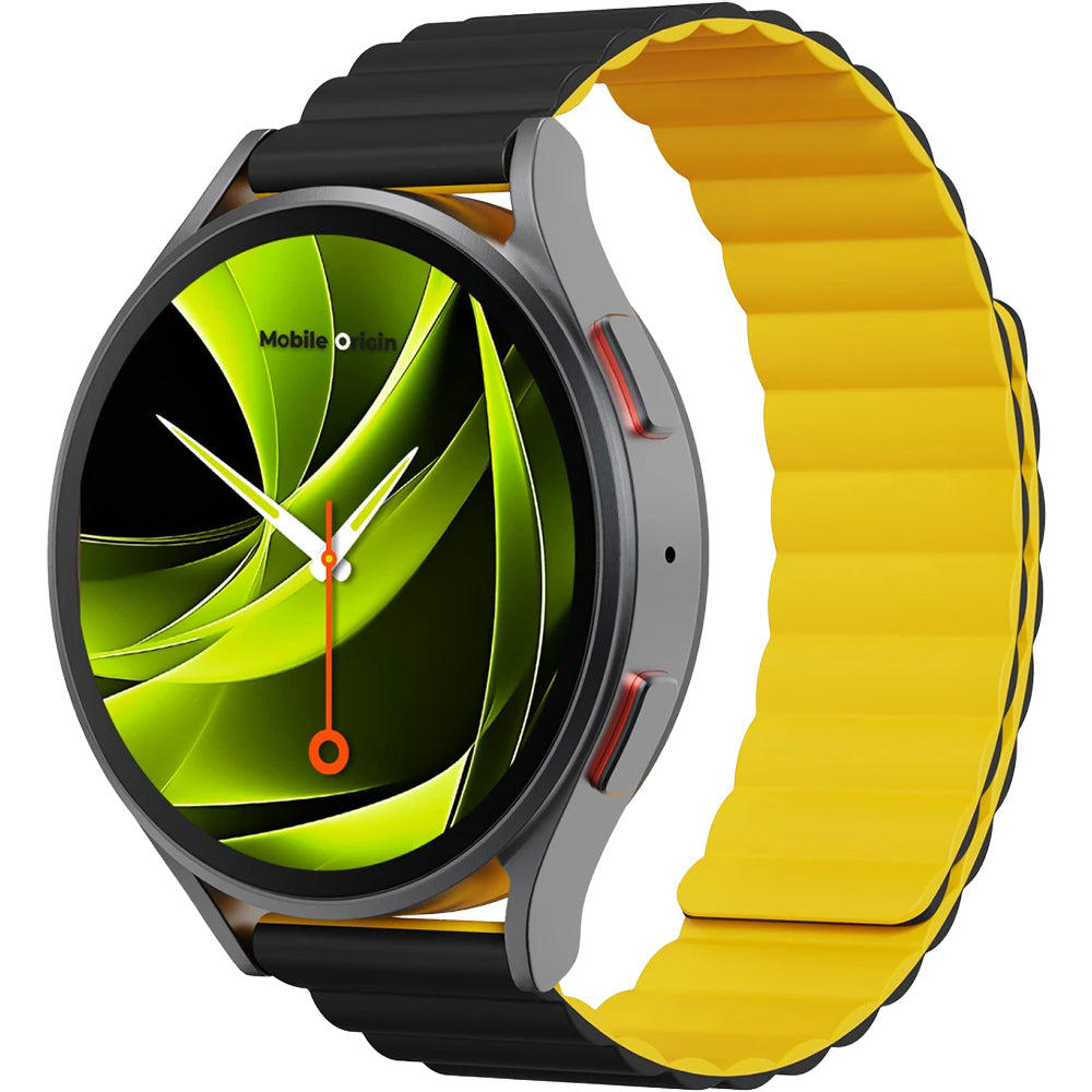 Silikon Armband für Smartwatch mit Magnetverschluss, Quick Release 20mm, Mobile Origin Easy Strap Magnetic Watch, Gelb-Schwarz