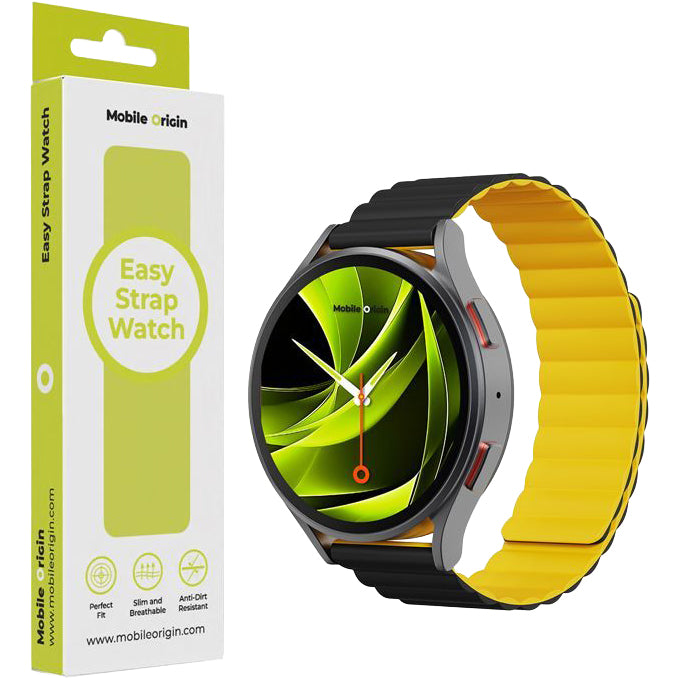 Silikon Armband für Smartwatch mit Magnetverschluss, Quick Release 20mm, Mobile Origin Easy Strap Magnetic Watch, Gelb-Schwarz