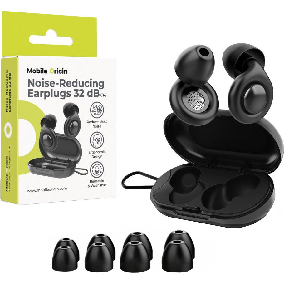 Silikon-Ohrstöpsel mit Hülle und austauschbaren Ohrpassstücken in den Größen XS, S, M, L, Mobile Origin Sleeping Earplugs 32 dB EA1, Schwarz