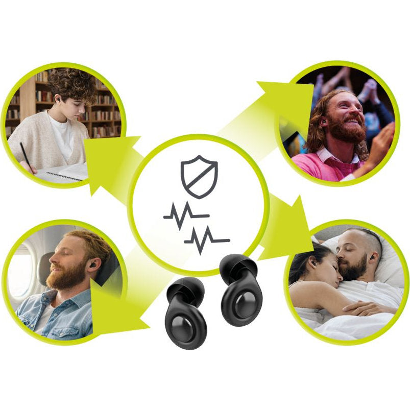 Silikon-Ohrstöpsel mit Hülle und austauschbaren Ohrpassstücken in den Größen XS, S, M, L, Mobile Origin Sleeping Earplugs 32 dB EA1, Schwarz