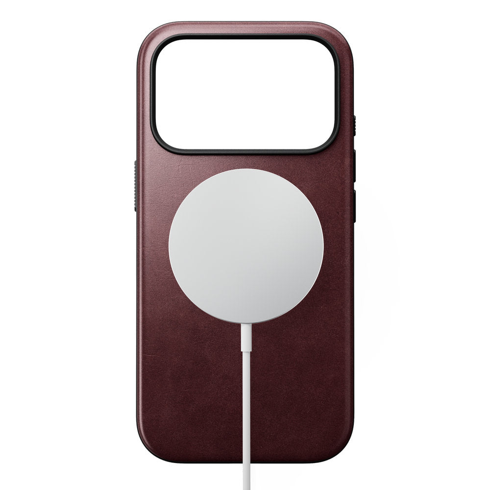 Handyhülle aus Naturleder für iPhone 18 Pro / 17 Pro, Nomad Modern Leather Case Horween Series mit MagSafe, Dunkelrot (7/9)