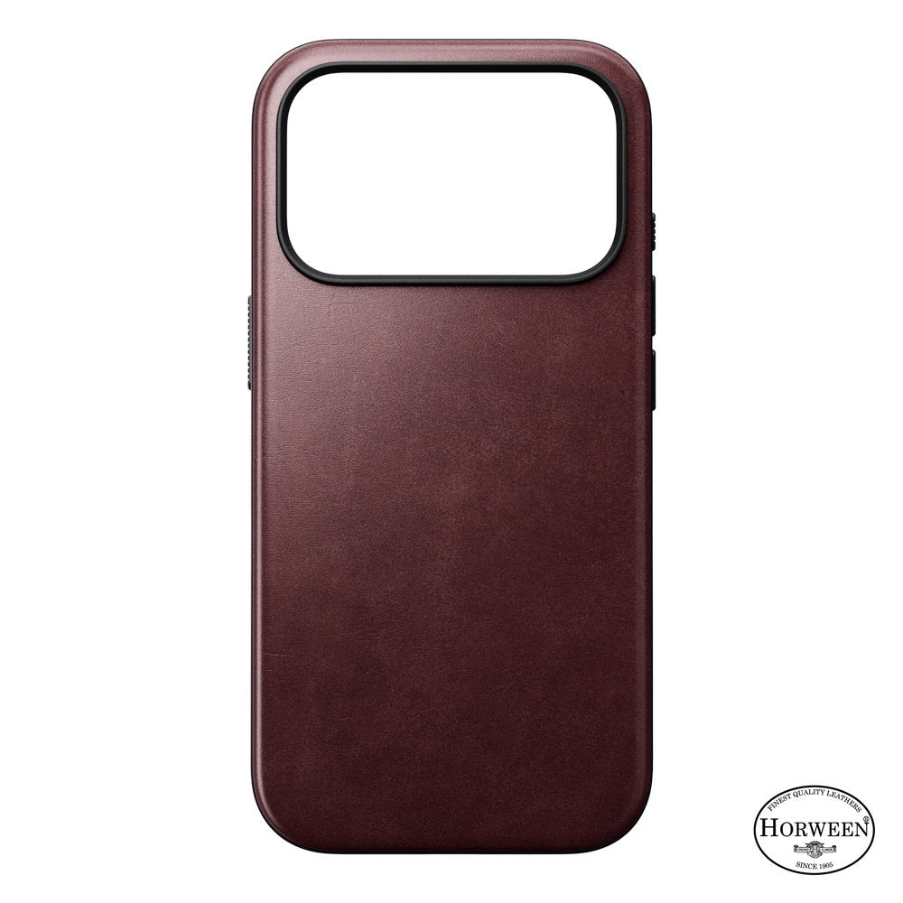 Handyhülle aus Naturleder für iPhone 18 Pro / 17 Pro, Nomad Modern Leather Case Horween Series mit MagSafe, Dunkelrot (8/9)