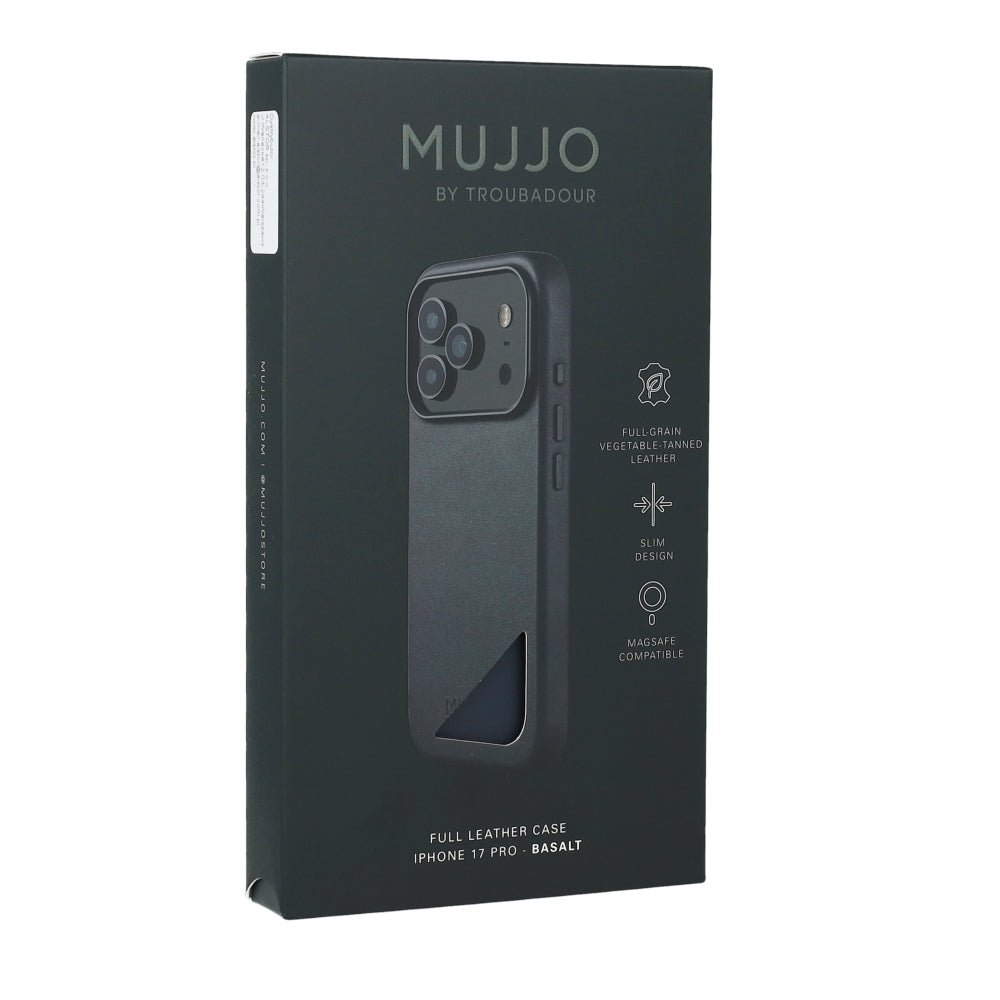 Handyhülle für iPhone 18 Pro / 17 Pro, Mujjo Full Leather Case für MagSafe, Grau