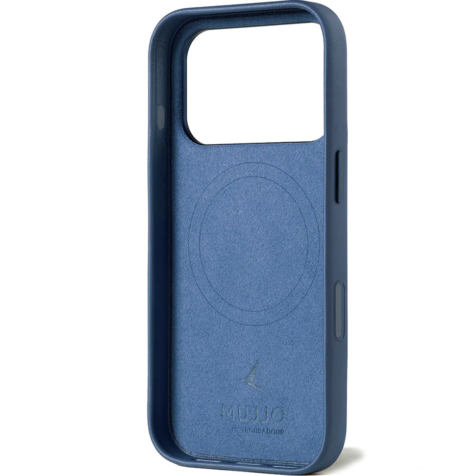 Handyhülle für iPhone 18 Pro / 17 Pro, Mujjo Full Leather Case für MagSafe, Blau