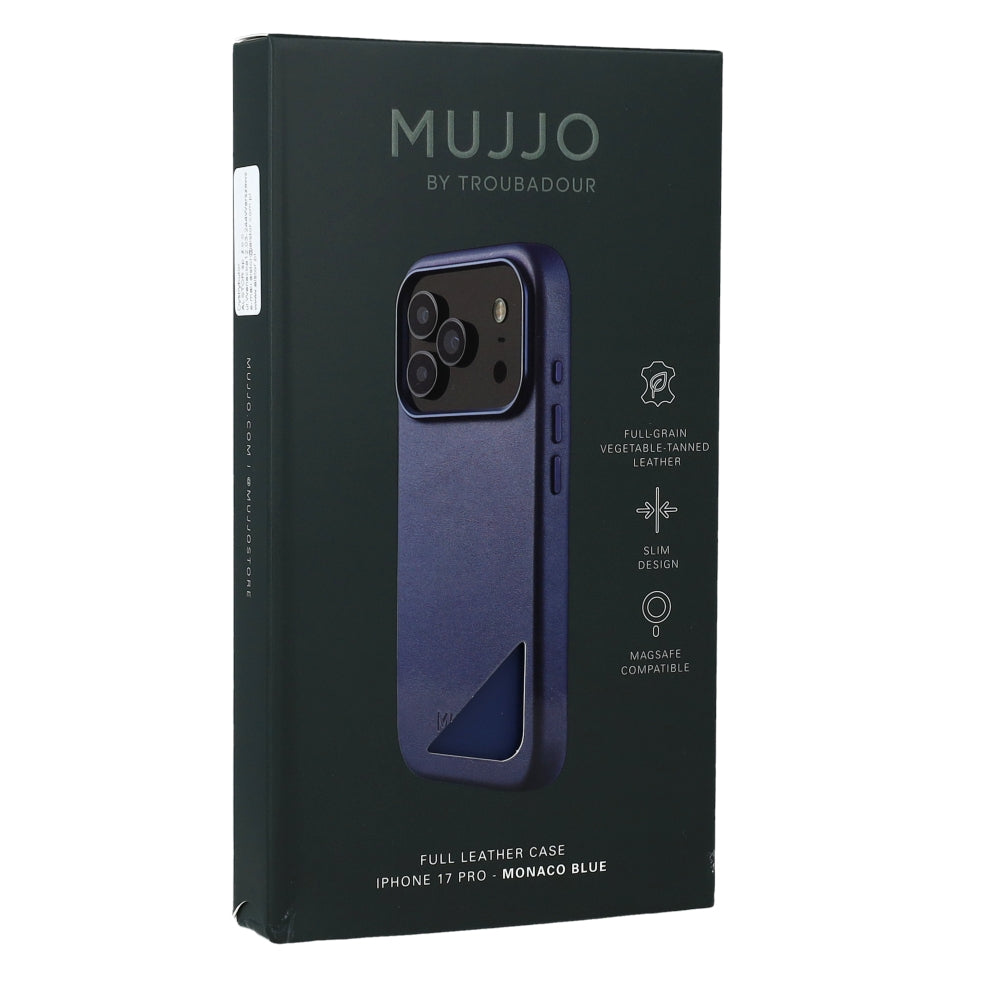 Handyhülle für iPhone 18 Pro / 17 Pro, Mujjo Full Leather Case für MagSafe, Blau