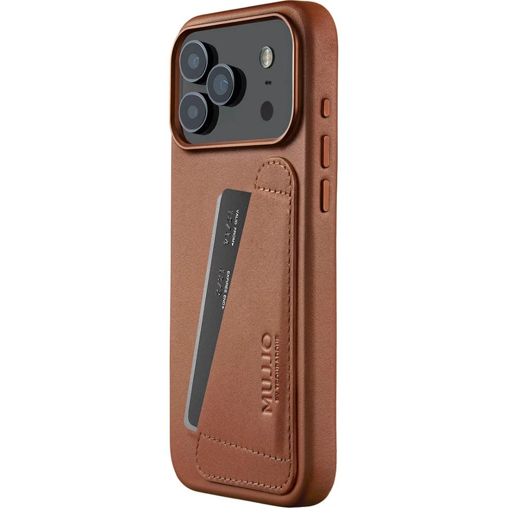 Handyhülle für iPhone 17 Pro Max, Mujjo Full Leather Wallet Case MagSafe Braun