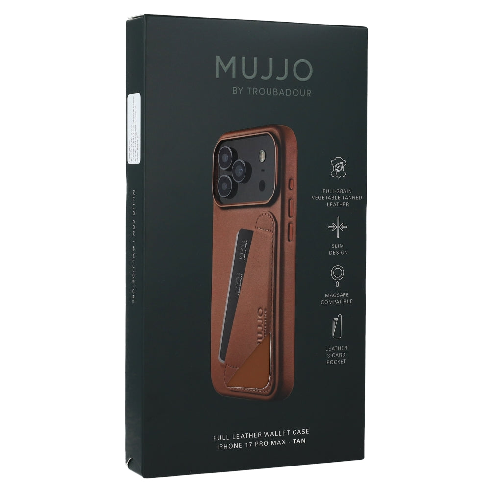Handyhülle für iPhone 17 Pro Max, Mujjo Full Leather Wallet Case MagSafe Braun