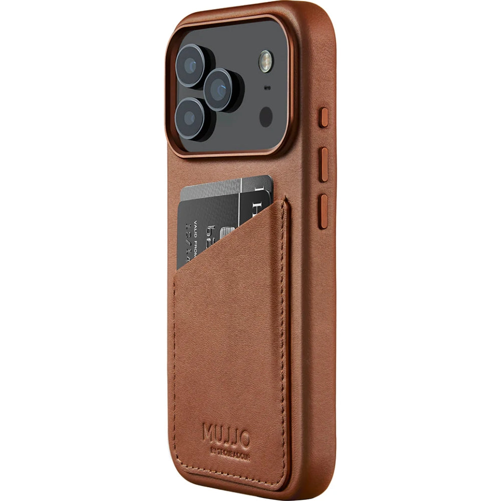 Handyhülle für iPhone 17 Pro, Mujjo Full Leather Wallet Case MagSafe Braun