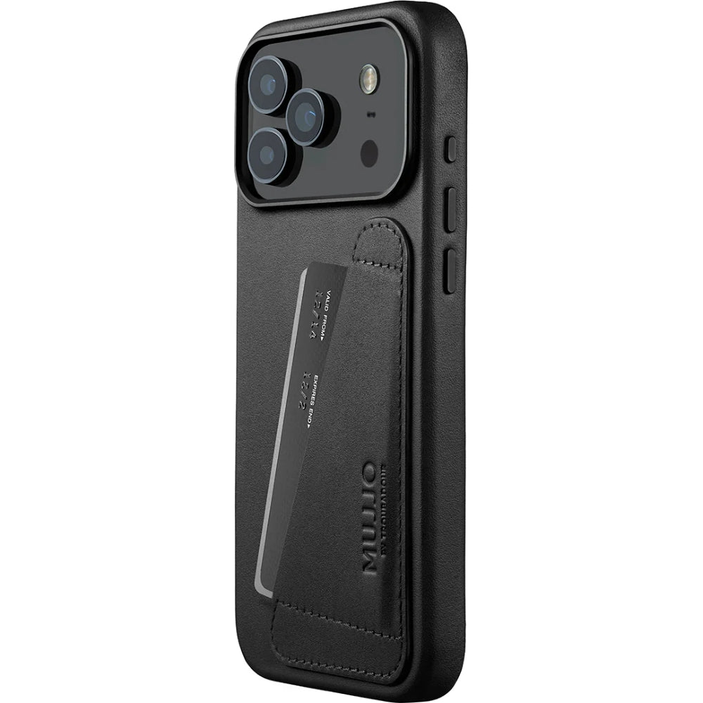 Handyhülle für iPhone 18 Pro Max / 17 Pro Max, Mujjo Full Leather Wallet Case MagSafe Schwarz