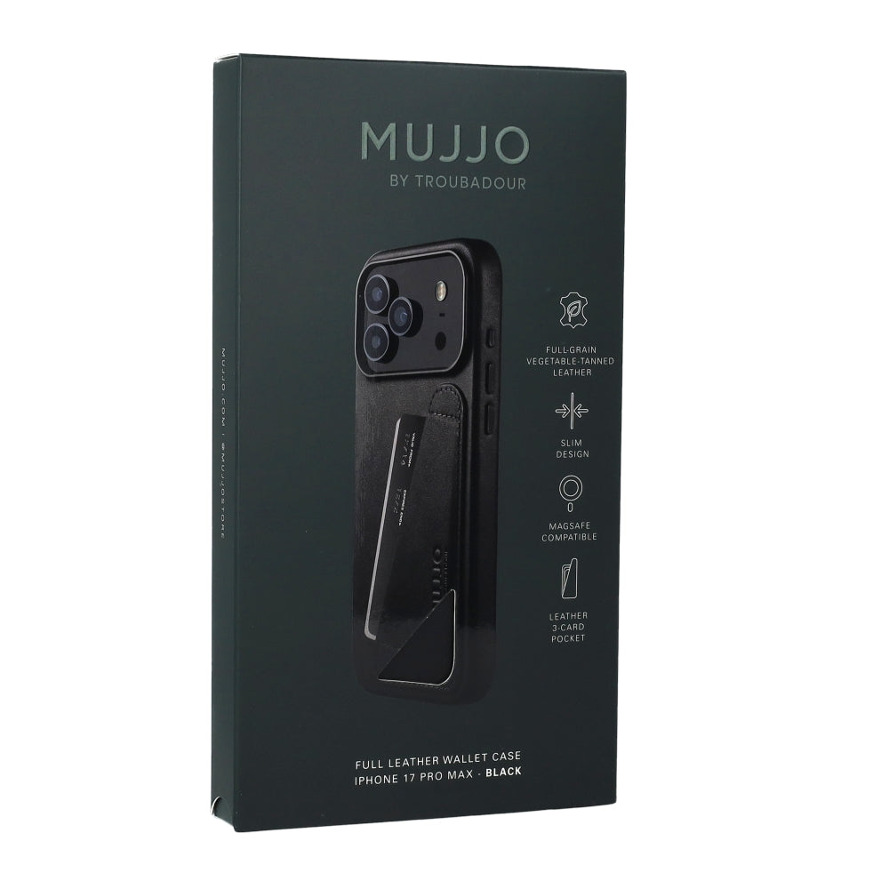 Handyhülle für iPhone 18 Pro Max / 17 Pro Max, Mujjo Full Leather Wallet Case MagSafe Schwarz