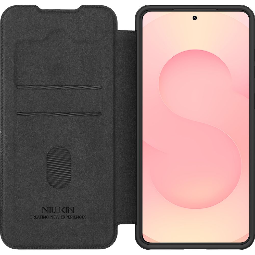 Handyhülle mit Klappe und Kameraschutz für Galaxy S25 Edge, Nillkin Qin Pro, Schwarz