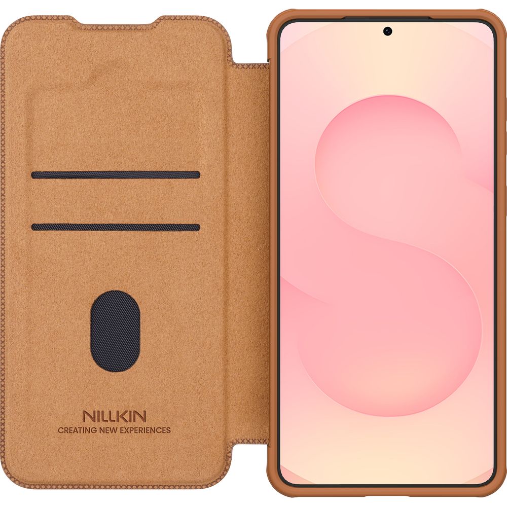 Handyhülle mit Klappe und Kameraschutz für Galaxy S25 Edge, Nillkin Qin Pro, Braun
