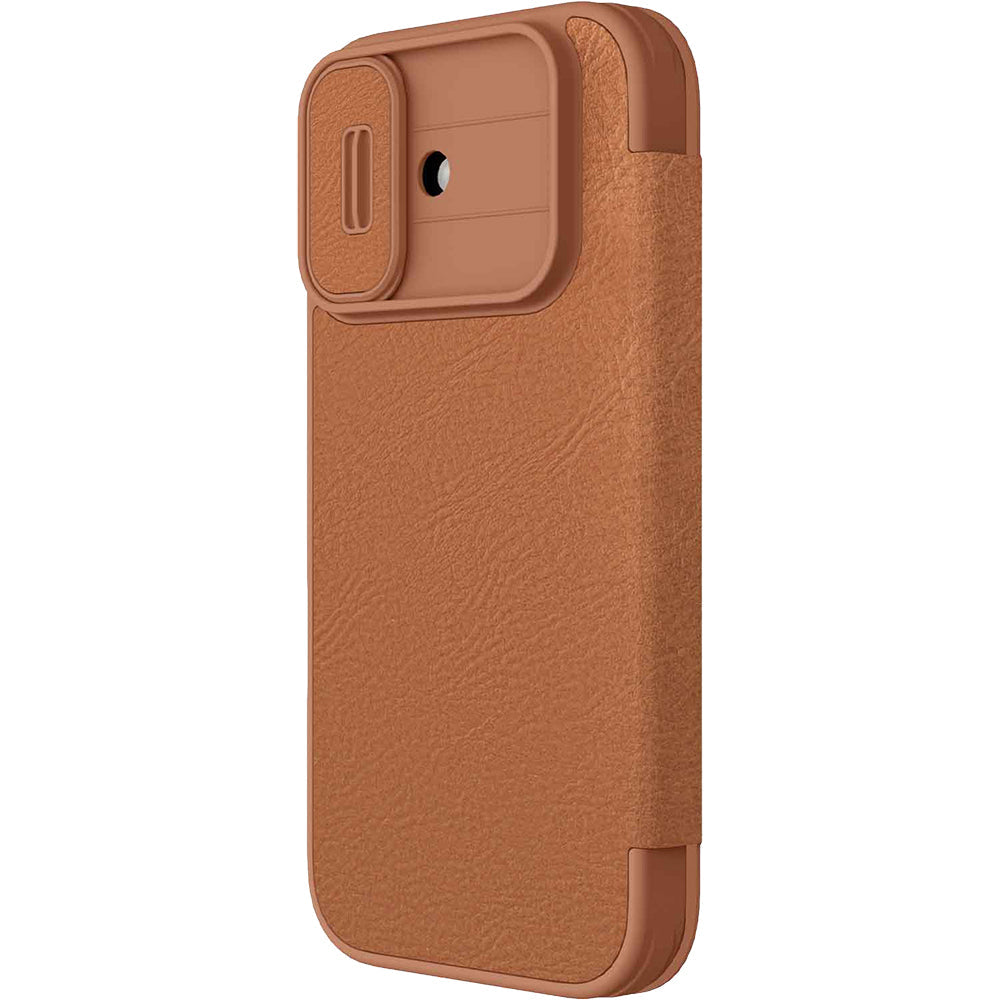 Handyhülle mit Klappe und Kameraschutz für iPhone 17, Nillkin Qin Pro, Braun