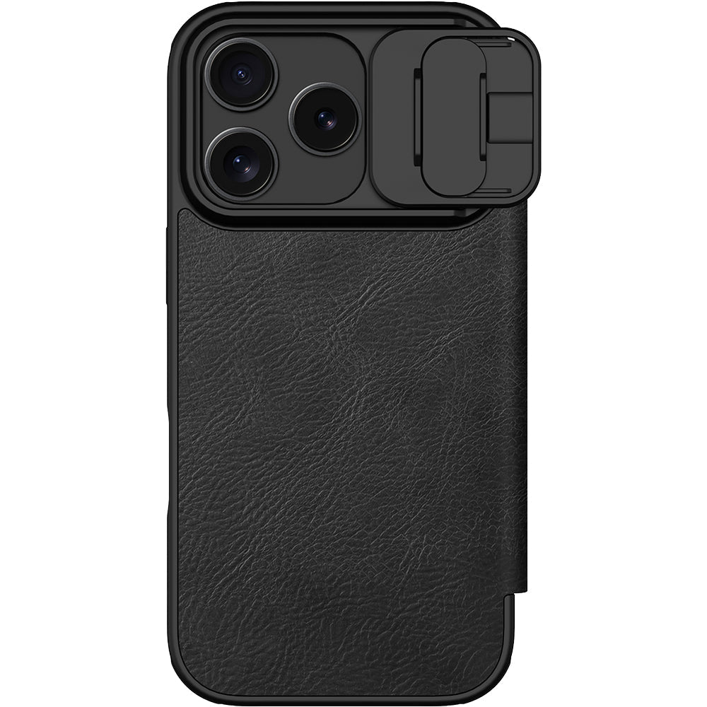 Handyhülle mit Klappe und Kameraschutz für iPhone 18 Pro / 17 Pro, Nillkin Qin Pro, Schwarz