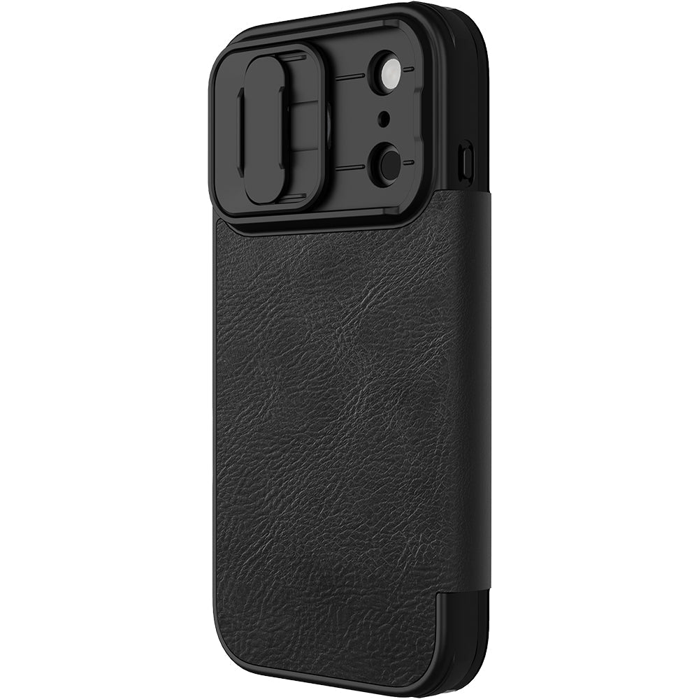 Handyhülle mit Klappe und Kameraschutz für iPhone 18 Pro / 17 Pro, Nillkin Qin Pro, Schwarz
