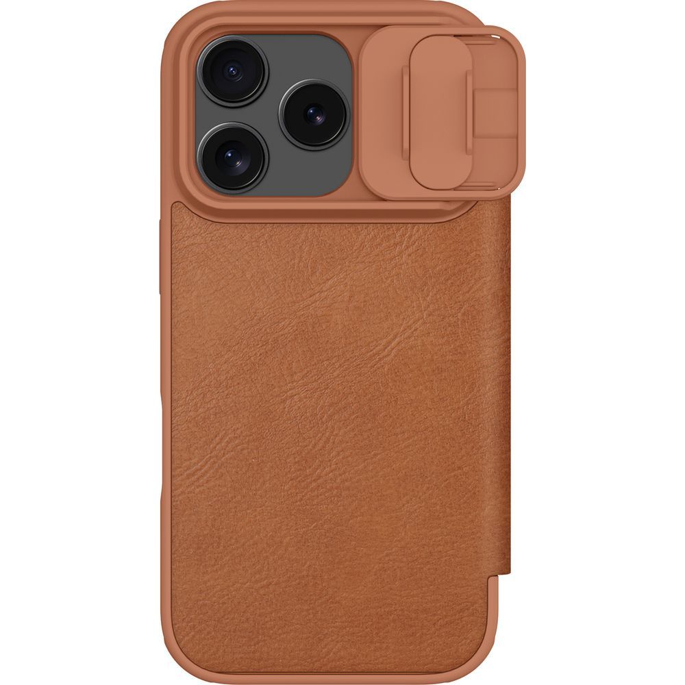 Handyhülle mit Klappe und Kameraschutz für iPhone 18 Pro / 17 Pro, Nillkin Qin Pro, Braun