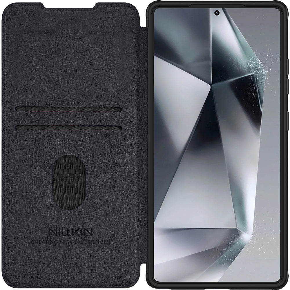 Handyhülle mit Klappe und Kameraschutz für Galaxy S25 Ultra, Nillkin Qin Pro, Schwarz