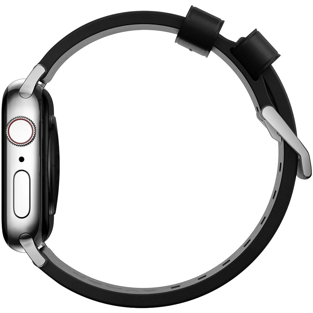 Lederarmband für Apple Watch 49/46/45/44 mm, Nomad Modern Band, Schwarz-Silbern