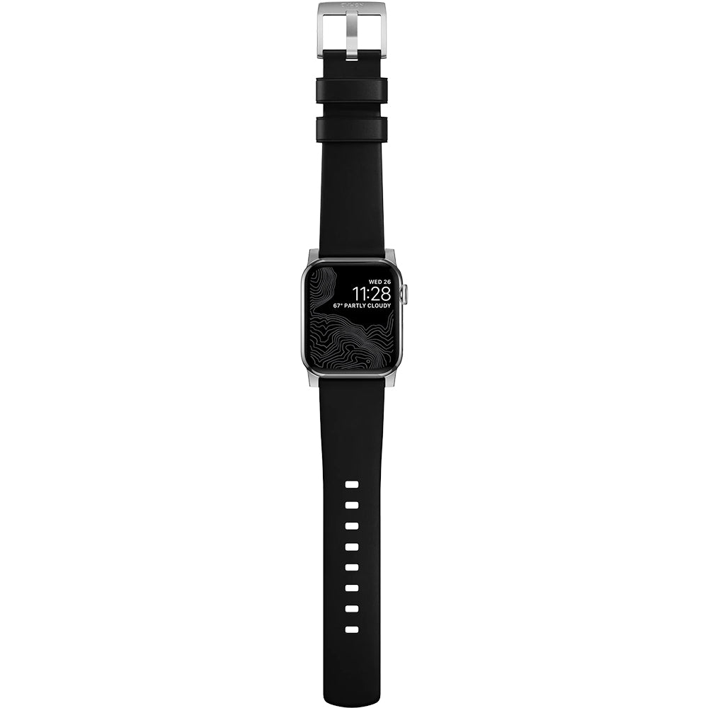 Lederarmband für Apple Watch 49/46/45/44 mm, Nomad Modern Band, Schwarz-Silbern