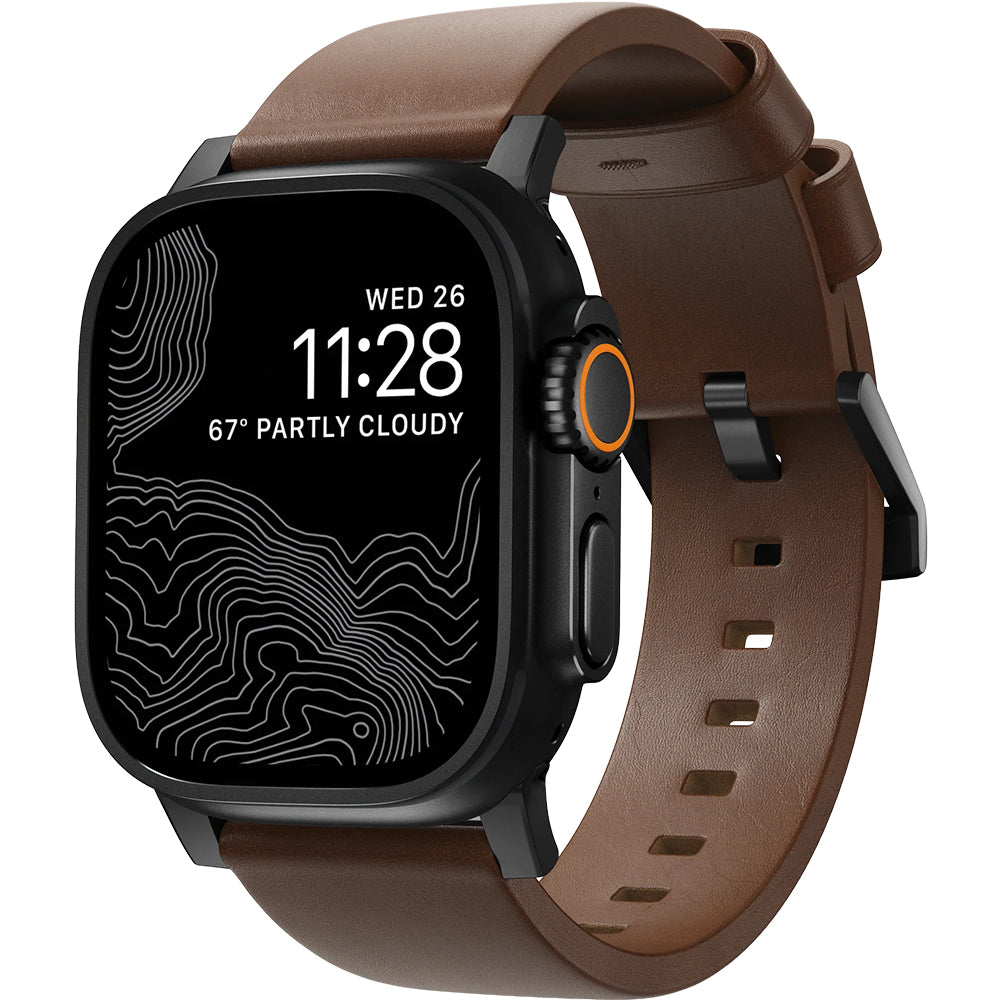 Lederarmband für Apple Watch 49/46/45/44 mm, Nomad Modern Band, Braun-Schwarz