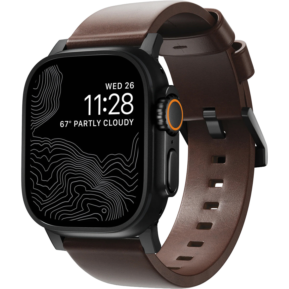 Lederarmband für Apple Watch 49/46/45/44 mm, Nomad Modern Band Horween, Braun-Schwarz