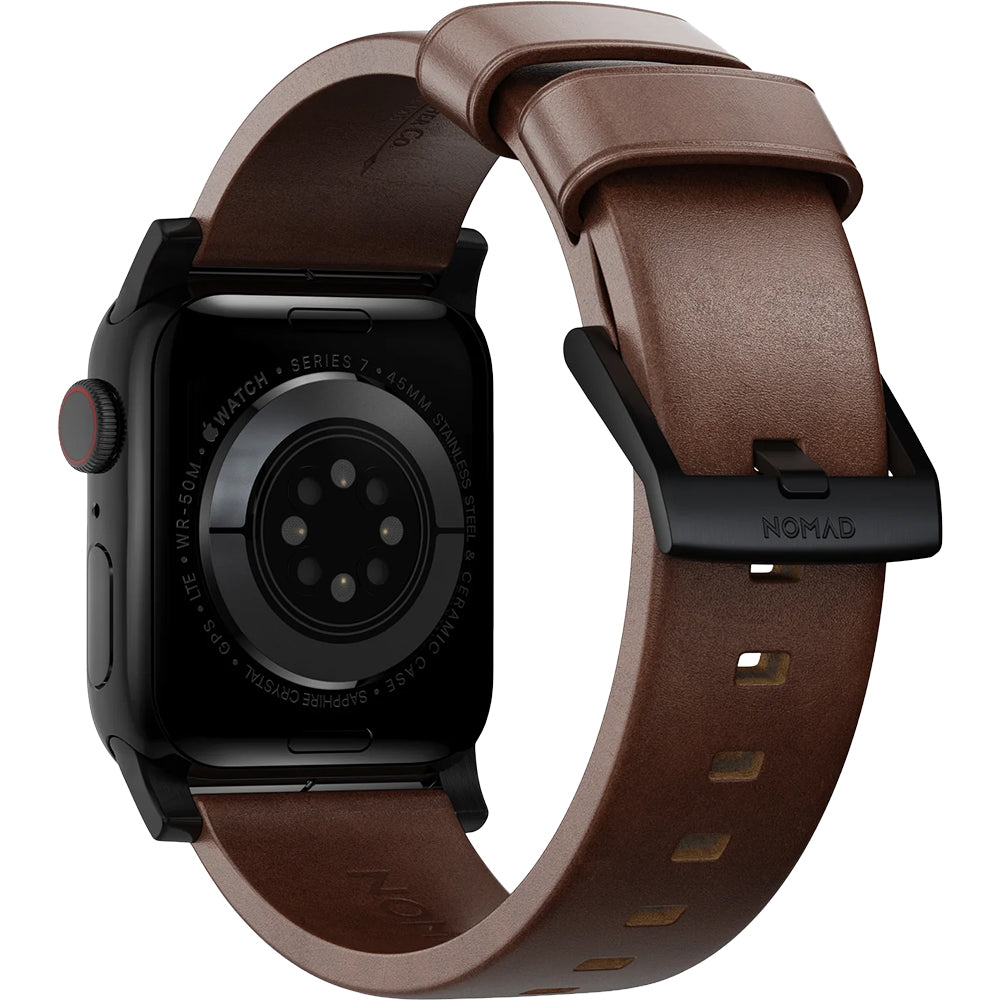 Lederarmband für Apple Watch 49/46/45/44 mm, Nomad Modern Band Horween, Braun-Schwarz