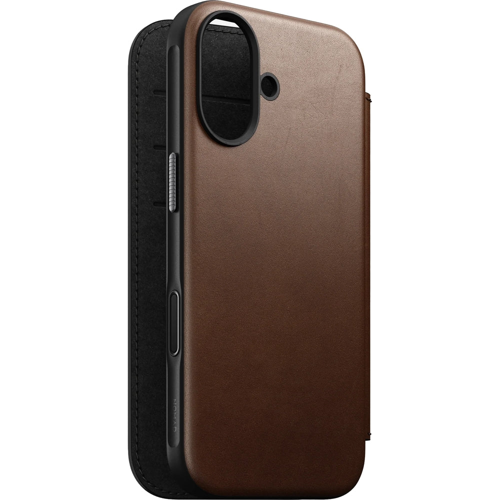 Handyhülle mit Klappe für iPhone 17, Nomad Modern Leather Folio mit MagSafe, Braun